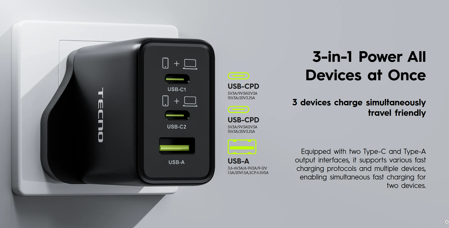 CHARGER 3 PORTS TYPE-C TO TYPE-C