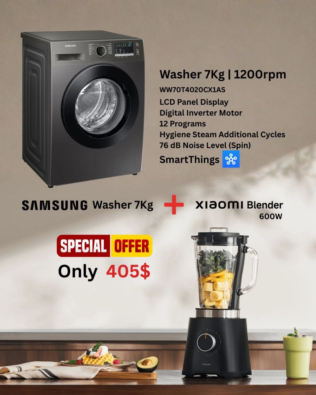 Washer 7Kg | WW70T4020CX1AS +Xiaomi Blender 600w